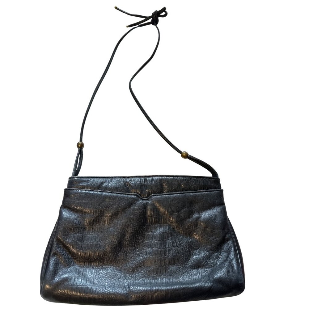 Vintage Aigner Black Leather Shoulder Bag With Gold Accent Details & Burgundy